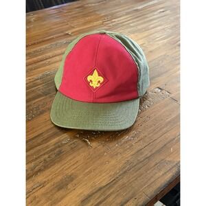 Vintage BSA Scout Snapback Hat USA Made Red Green Fleur De Lis Adult M/L Cap